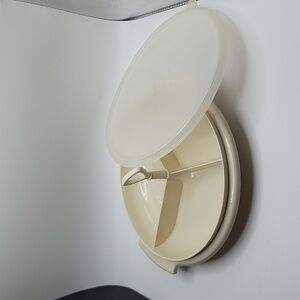 Tupperware Almond Suzette Divided Relish Serving Tray #608-1 Handle and Lid